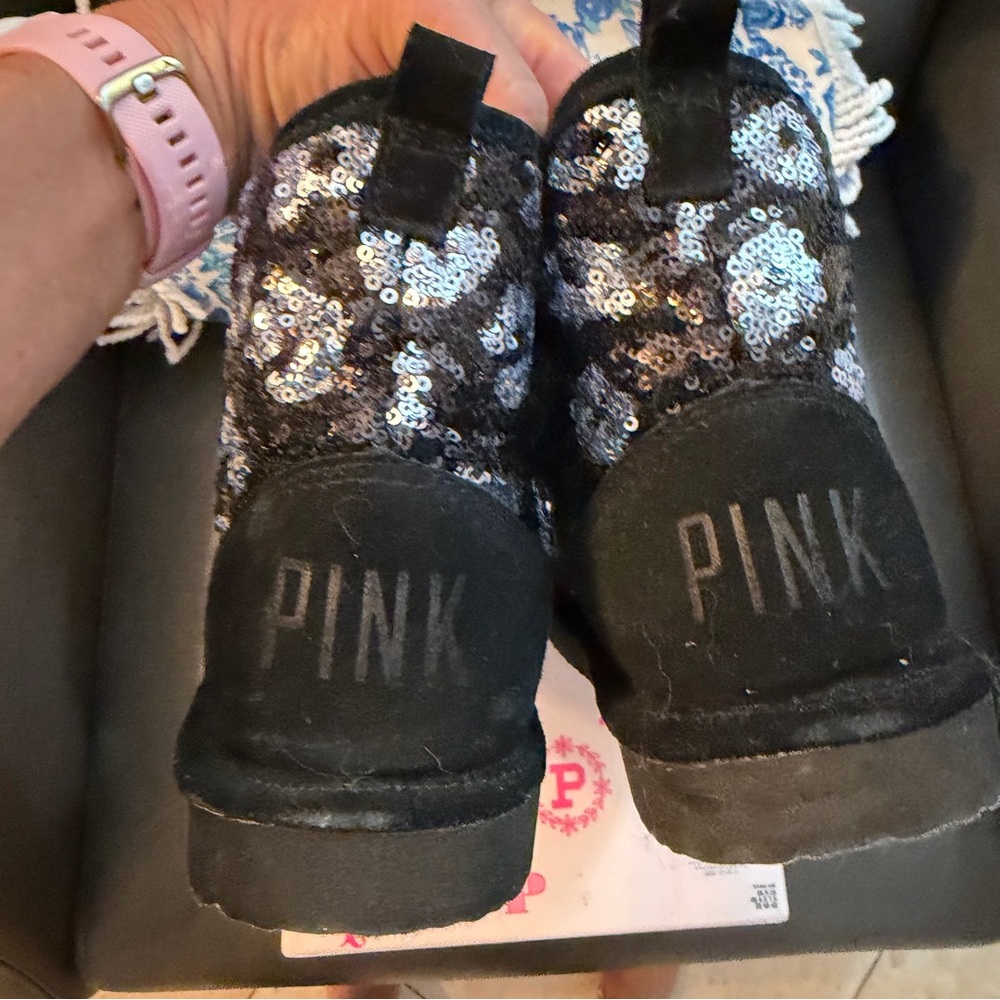 PINK Sequin Black and Silver Boots - Picture 2 of 9
